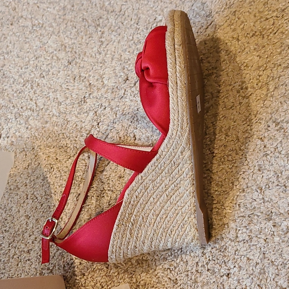 L.K. Bennett Angeline Red Satin Wedge Espadrilles - Picture 11 of 16